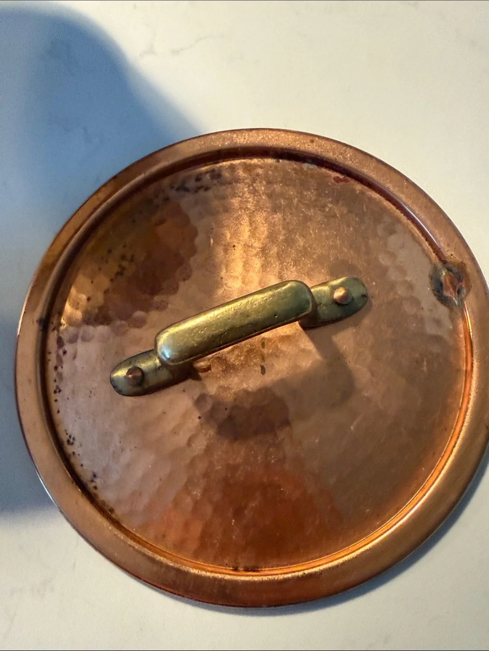 Vintage Copper-Finish Hammered Saucepan with Lid - brass Handle